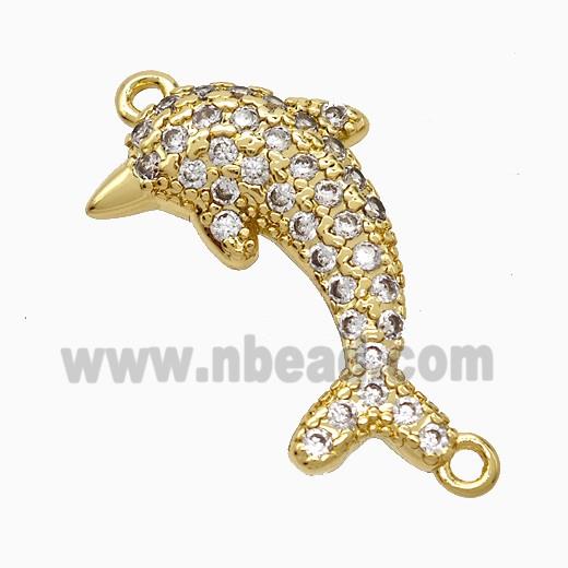 Copper Dolphin Pendant Pave Zirconia 2loops Gold Plated