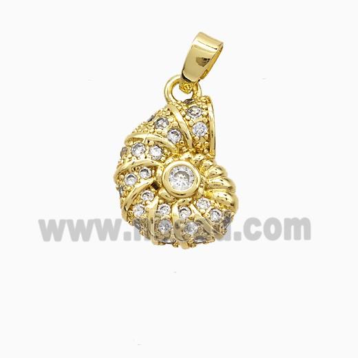 Copper Spiral Shell Pendant Pave Zirconia Gold Plated