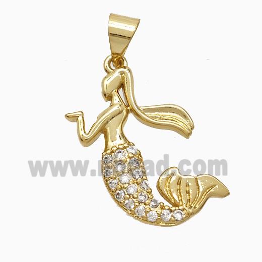 Copper Mermaid Pendant Pave Zirconia Gold Plated