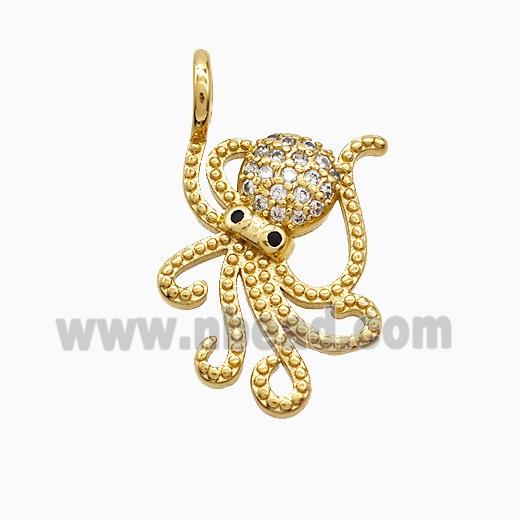 Copper Octopus Pendant Pave Zirconia Gold Plated