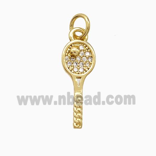 Copper Tennis Racket Pendant Pave Zirconia Sports Gold Plated