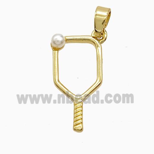 Pickleball Paddle Charms Copper Pendant Pave Resin Sports Gold Plated