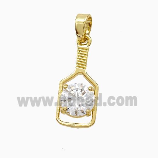 Pickleball Paddle Charms Copper Pendant Pave Zirconia Sports Gold Plated