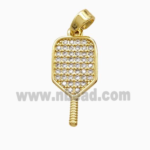 Copper Pickleball Paddle Pendant Pave Zirconia Sports Gold Plated