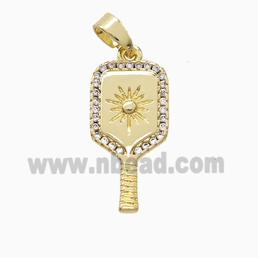 Copper Pickleball Paddle Pendant Pave Zirconia Sports Gold Plated