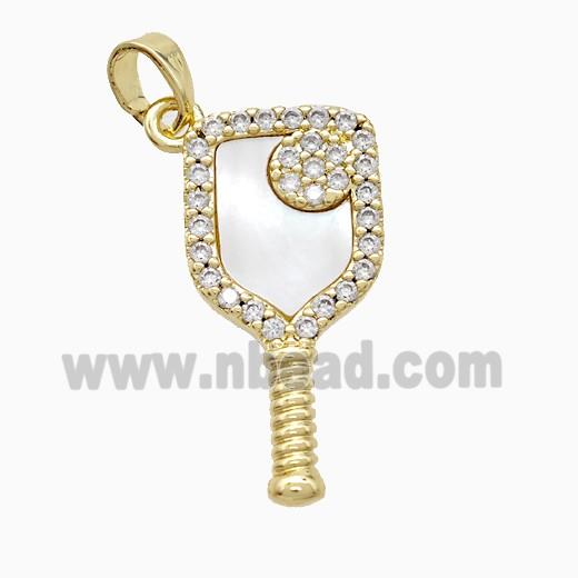 Copper Pickleball Paddle Pendant Pave Zirconia Shell Sports Gold Plated