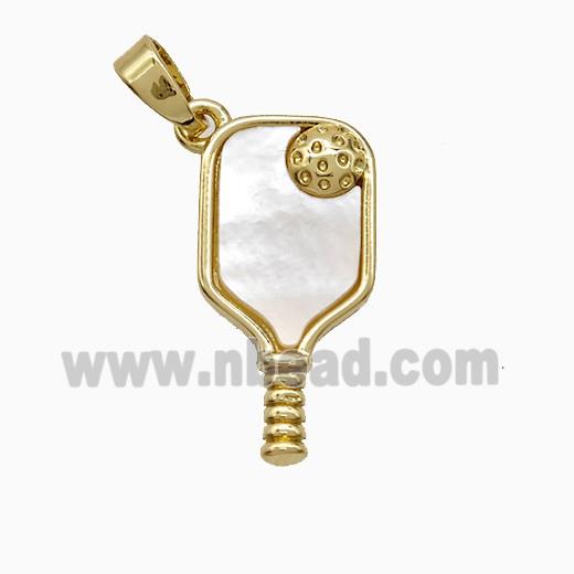 Copper Pickleball Paddle Pendant Pave Shell Sports Gold Plated