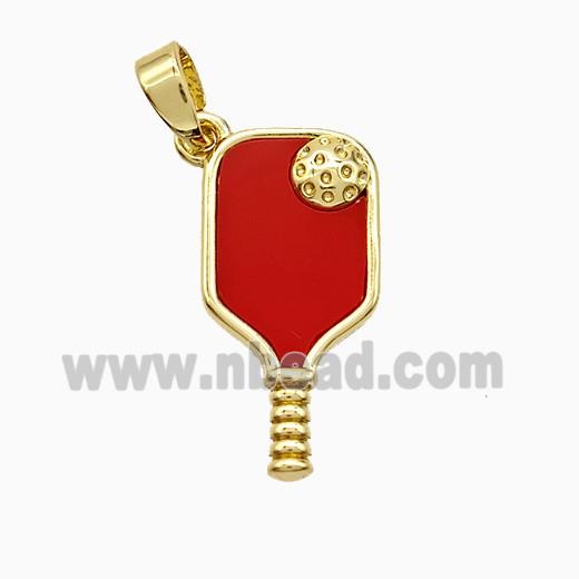 Copper Pickleball Paddle Pendant Pave Shell Sports Gold Plated