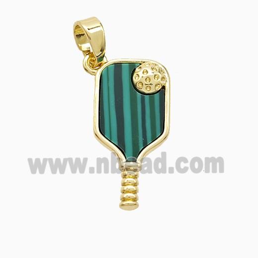 Copper Pickleball Paddle Pendant Pave Synthetic Malachite Sports Gold Plated