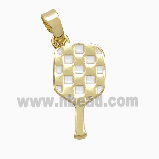 Copper Pickleball Paddle Pendant White Enamel Sports Gold Plated