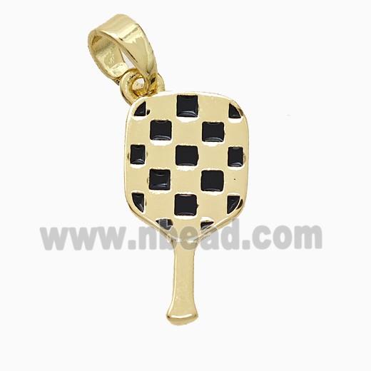 Copper Pickleball Paddle Pendant Black Enamel Sports Gold Plated
