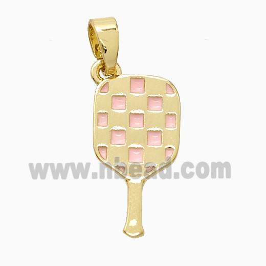 Copper Pickleball Paddle Pendant Pink Enamel Sports Gold Plated