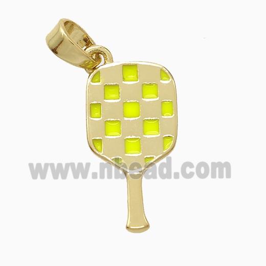 Copper Pickleball Paddle Pendant Yellow Enamel Sports Gold Plated