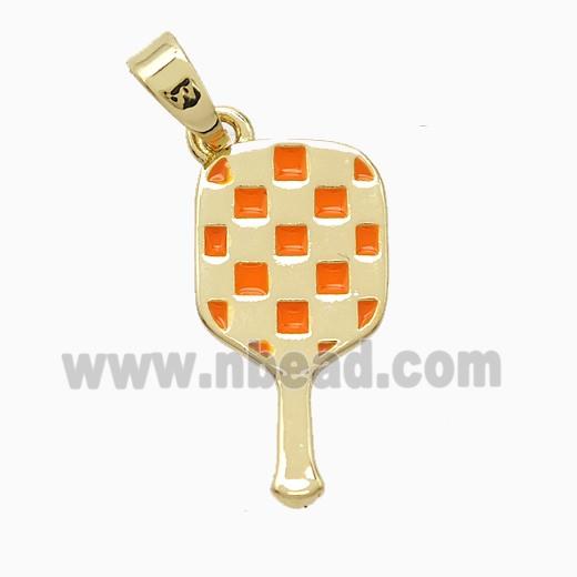 Copper Pickleball Paddle Pendant Ornage Enamel Sports Gold Plated