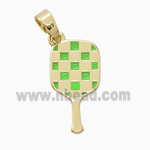 Copper Pickleball Paddle Pendant Green Enamel Sports Gold Plated