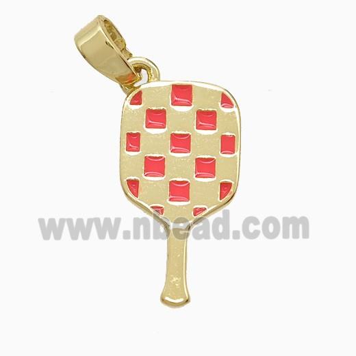 Copper Pickleball Paddle Pendant Red Enamel Sports Gold Plated