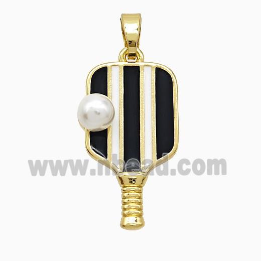 Copper Pickleball Paddle Pendant Pave Resin Enamel Sports Gold Plated