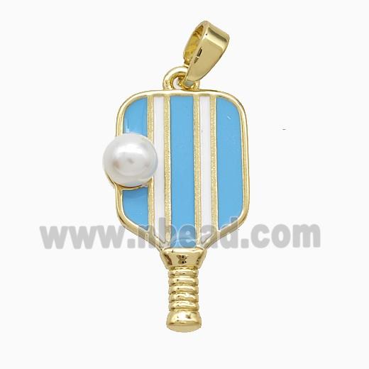 Copper Pickleball Paddle Pendant Pave Resin Enamel Sports Gold Plated