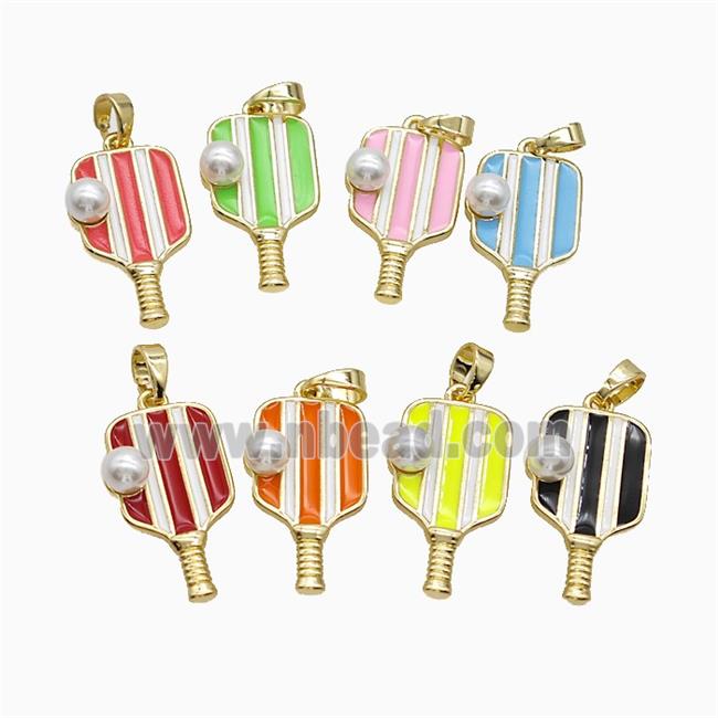 Copper Pickleball Paddle Pendant Pave Resin Enamel Sports Gold Plated Mixed