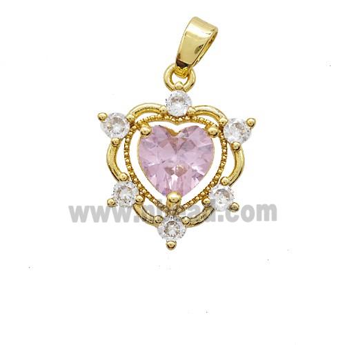 Copper Heart Pendant Pave Crystal Glass Gold Plated