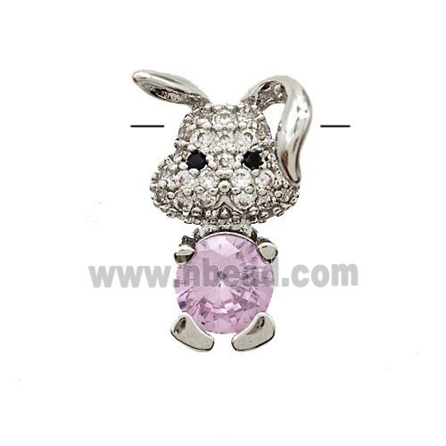 Copper Rabbit Pendant Pave Zirconia Crystal Glass Platinum Plated