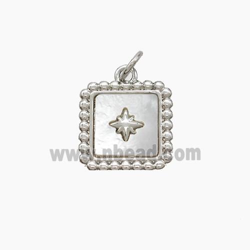 Copper Square Pendant Pave Shell Northstar Platinum Plated