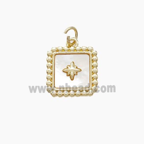 Copper Square Pendant Pave Shell Northstar Gold Plated