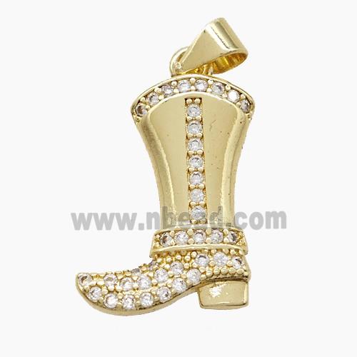 Cowboy Boots Charms Copper Shoes Pendant Pave Zirconia Gold Plated