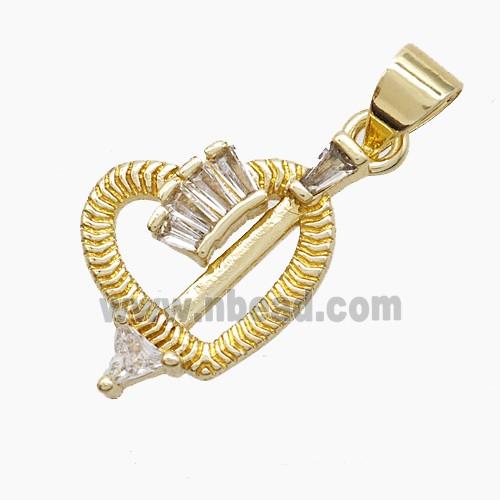 Copper Cupid Arrow Heart Pendant Pave Zirconia Gold Plated