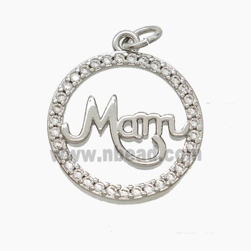 Copper Mam Pendant Pave Zirconia Circle Platinum Plated