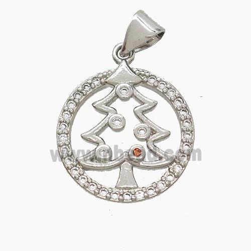 Christmas Tree Charms Copper Pendant Pave Zirconia Platinum Plated