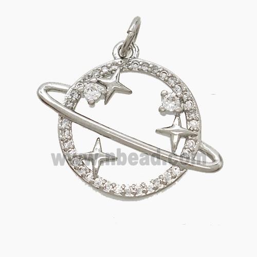 Copper Planet Pendant Pave Zirconia Platinum Plated