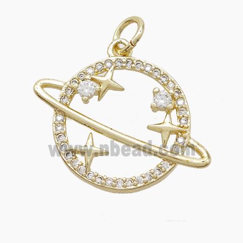 Copper Planet Pendant Pave Zirconia Gold Plated