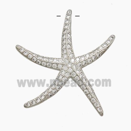 Copper Starfish Pendant Pave Zirconia Platinum Plated