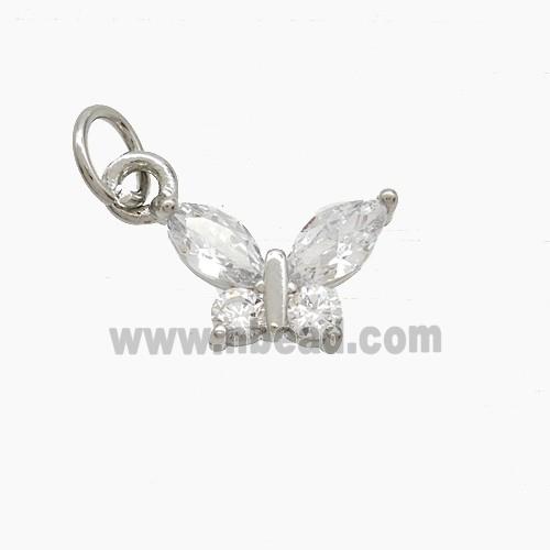 Copper Butterfly Pendant Pave Zirconia Platinum Plated