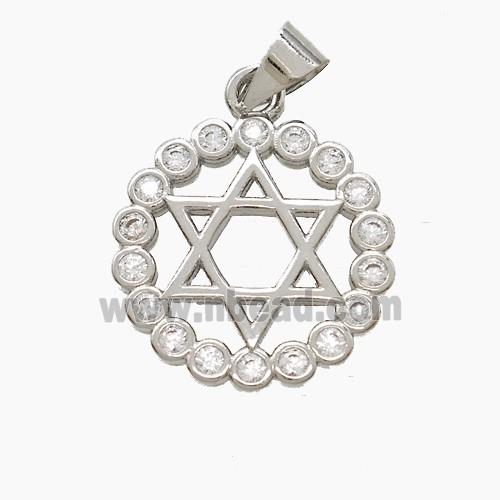 Copper DavidStar Pendant Pave Zirconia Platinum Plated