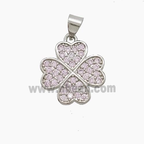 Copper Clover Pendant Pave Zirconia Platinum Plated