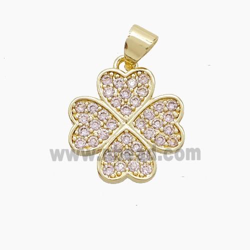 Copper Clover Pendant Pave Zirconia Gold Plated