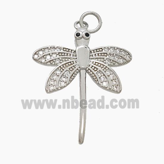 Copper Dragonfly Pendant Pave Zirconia Platinum Plated