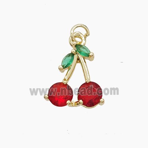 Copper Cherry Pendant Pave Crystal Glass Gold Plated