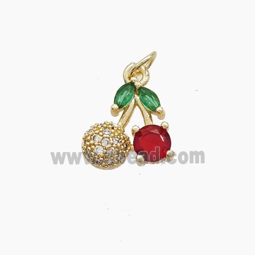 Copper Cherry Pendant Pave Crystal Glass Gold Plated