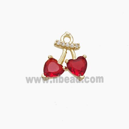 Copper Cherry Pendant Pave Crystal Glass Gold Plated