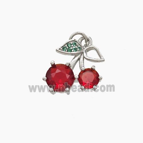 Copper Cherry Pendant Pave Crystal Glass Platinum Plated