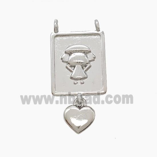 Copper Kids Girls Pendant 2loops Heart Platinum Plated