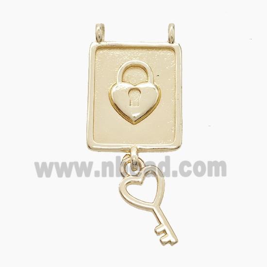Copper Key Lock Pendant 2loops Gold Plated