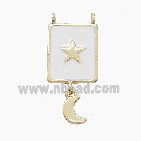 Copper Star Moon Pendant White Enamel 2loops Gold Plated
