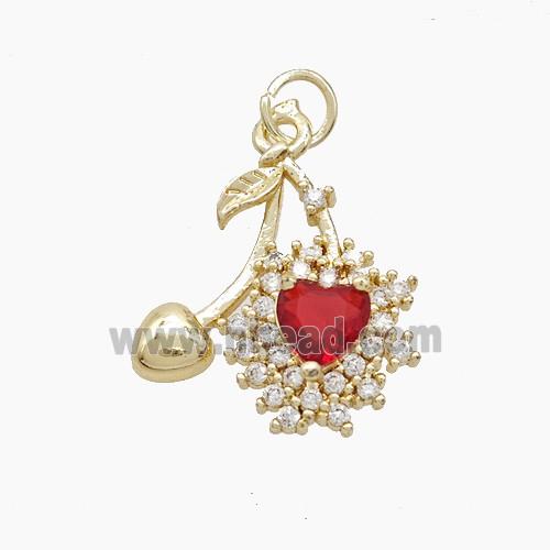 Copper Cherry Pendant Pave Zirconia Crystal Glass Gold Plated