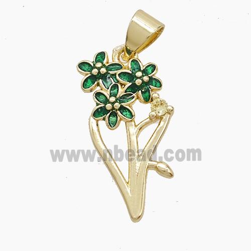 Copper Flower Pendant Green Painted Gold Plated