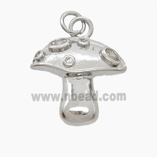Copper Mushroom Pendant Pave Zirconia Platinum Plated