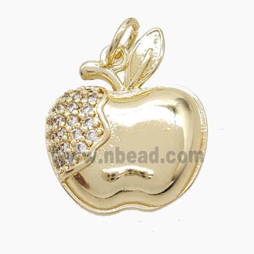 Copper Apple Pendant Pave Zirconia Gold Plated